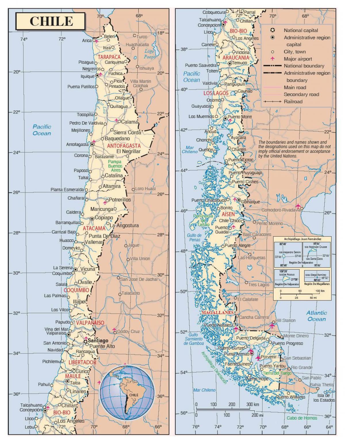 kartta Chilen kaupungeissa