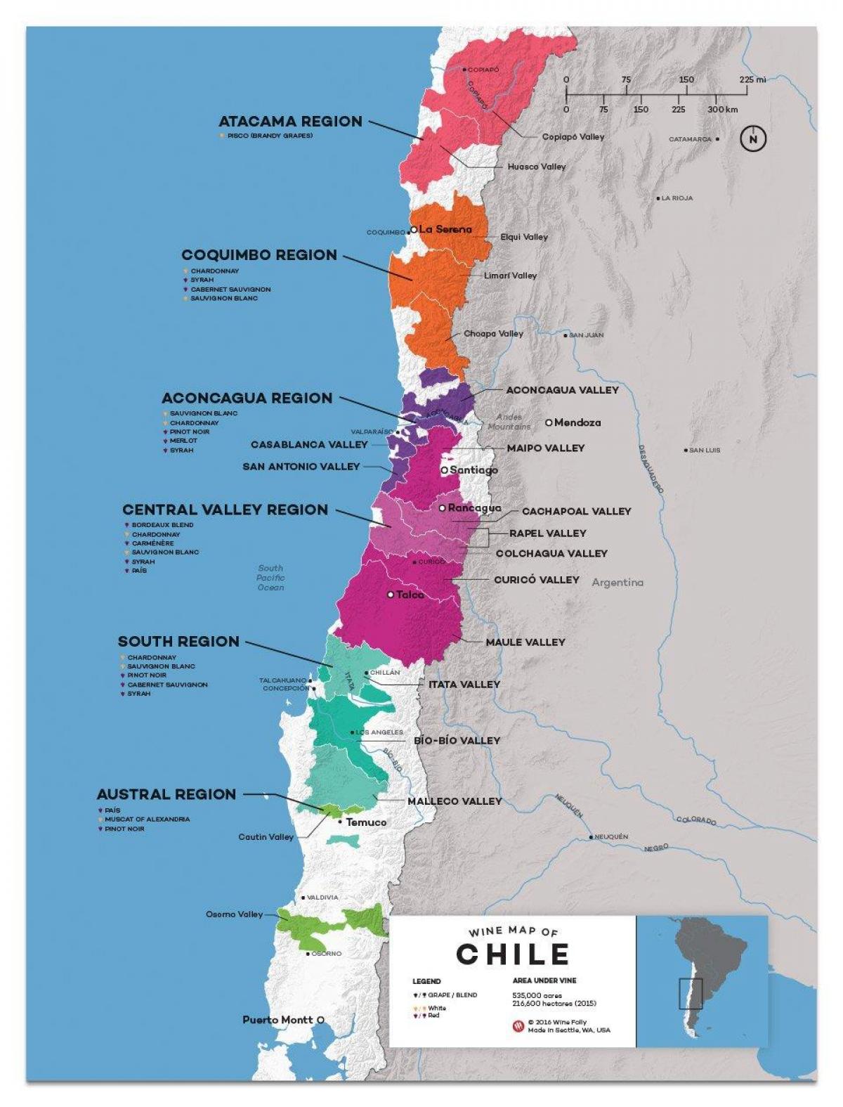 Chilen viini maa kartta