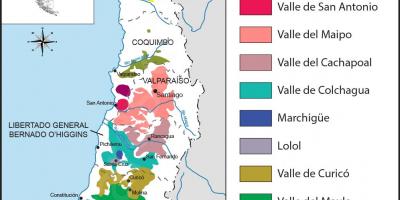 Kartta Chilen viinialueet 