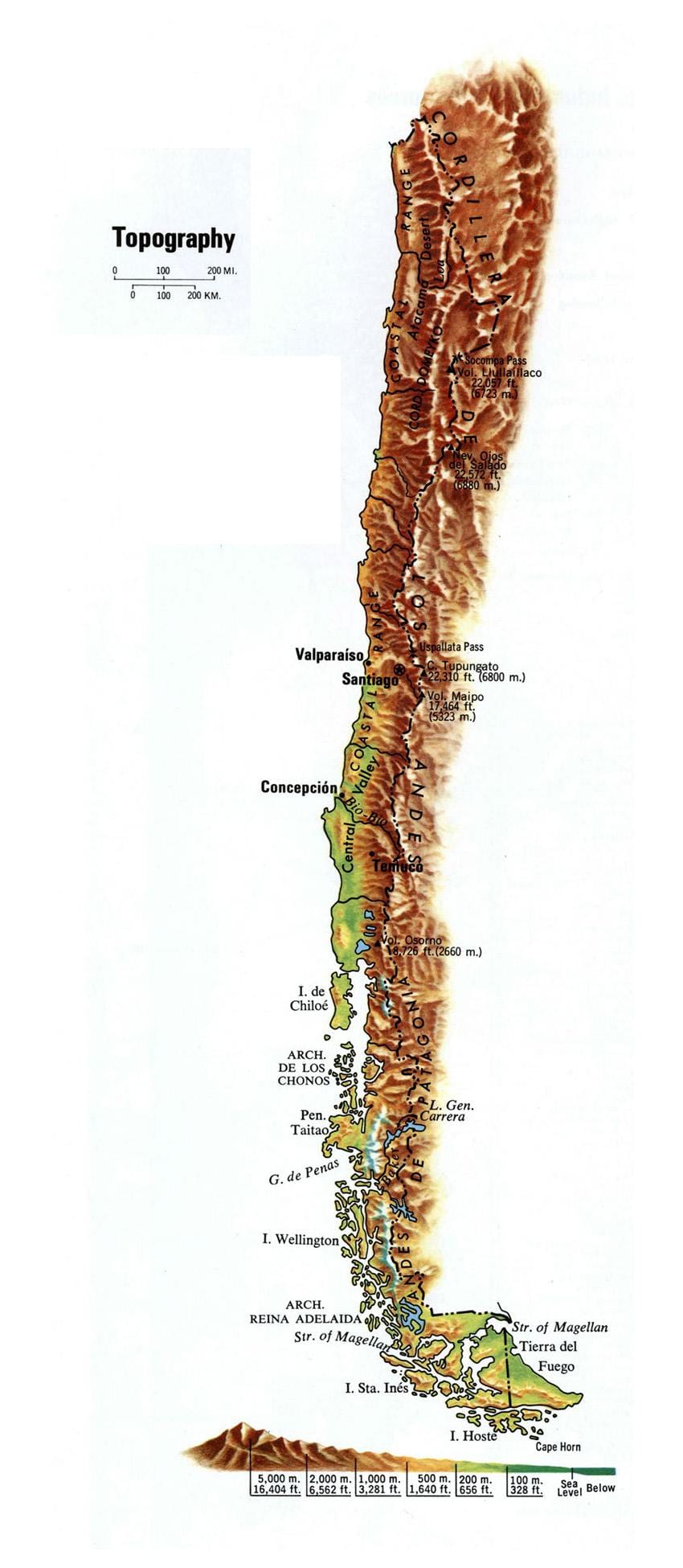 Kartta topografinen Chile