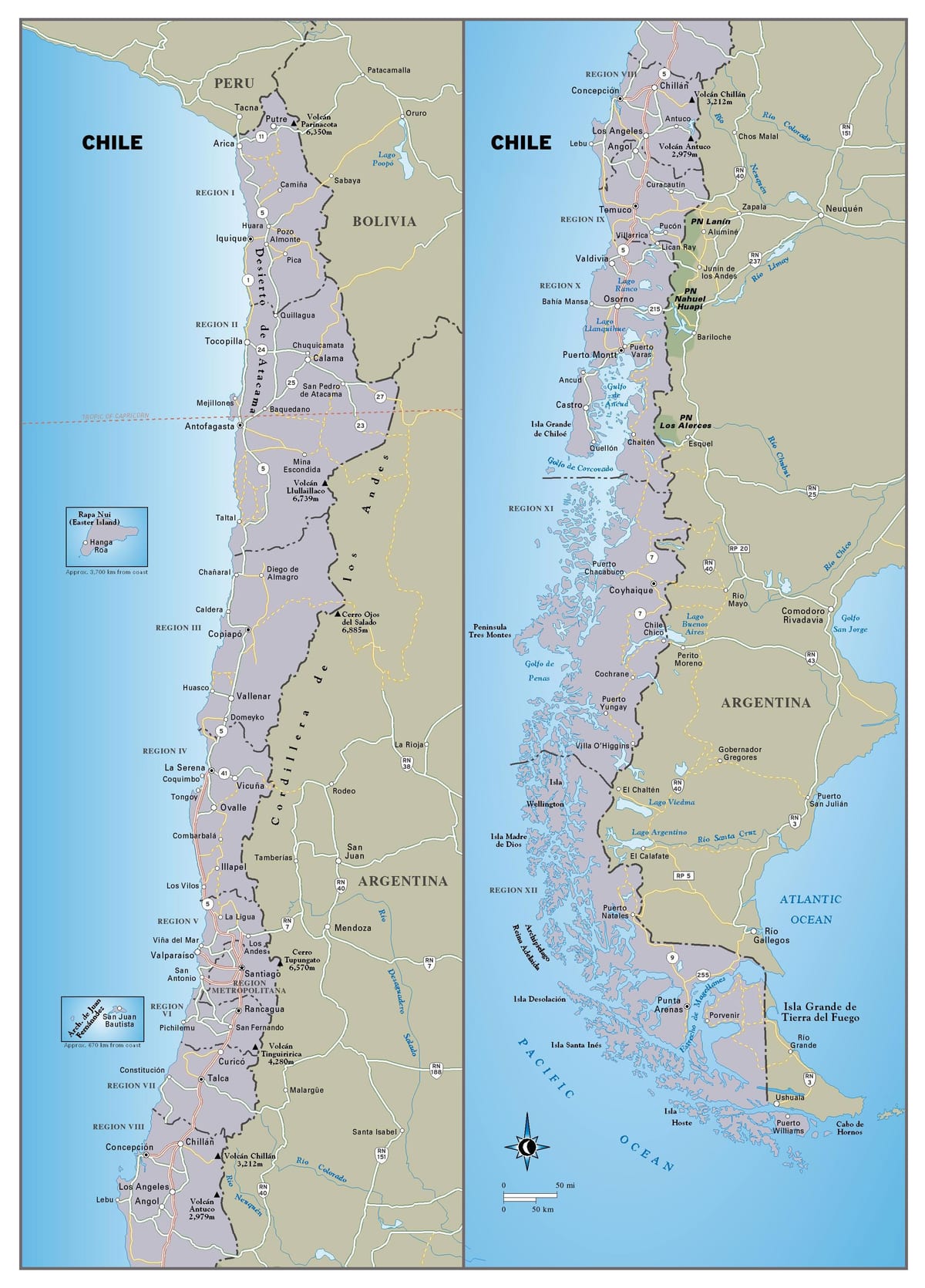 Kartta Chile travel