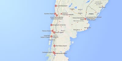 Kartta lentokentät Chilessä